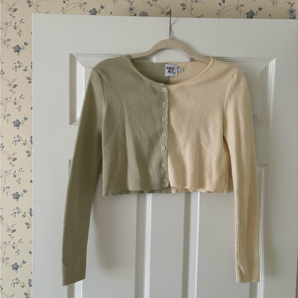 Princess Polly Mateo Green and Cream Knit Cardigan